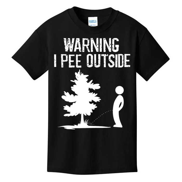 Warning I Pee Outside Funny Boy Peeing Camping Kids T-Shirt