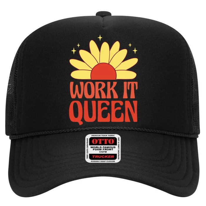 Work It Queen Sunflower Cute Gift High Crown Mesh Trucker Hat