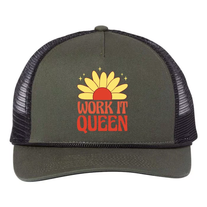 Work It Queen Sunflower Cute Gift Retro Rope Trucker Hat Cap