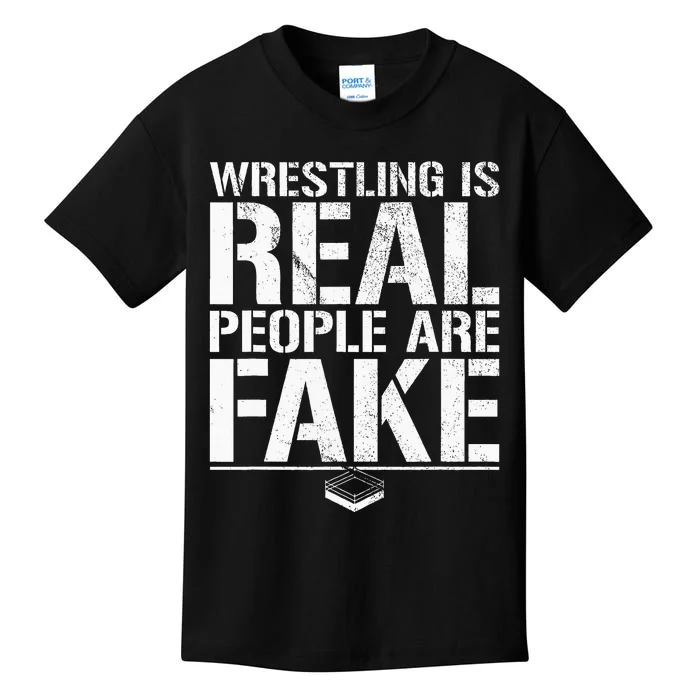 Wrestling Is Real People Are Fake Pro Wrestling Fan Retro Kids T-Shirt