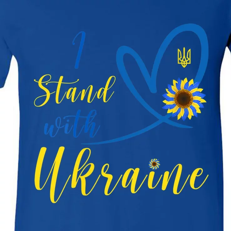 Wo I Stand With Ukraine Heart Sunflower Flag Symbol Cute Gift V-Neck T-Shirt