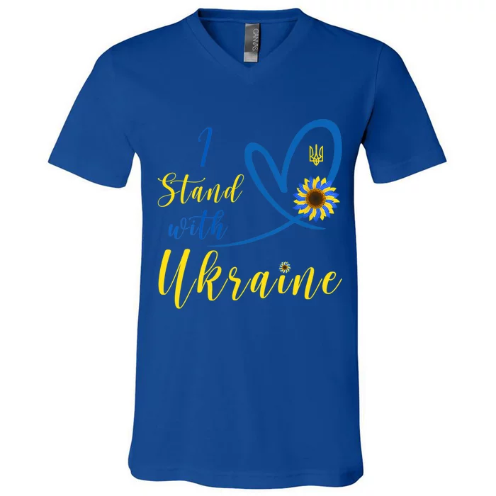 Wo I Stand With Ukraine Heart Sunflower Flag Symbol Cute Gift V-Neck T-Shirt