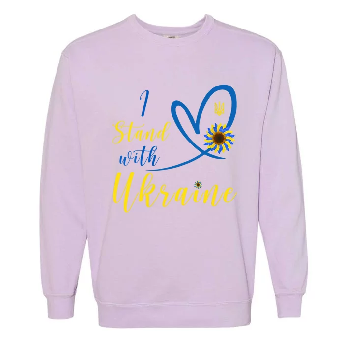 Wo I Stand With Ukraine Heart Sunflower Flag Symbol Cute Gift Garment-Dyed Sweatshirt