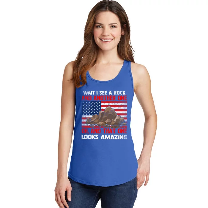 Wait I See Rock Geology Funny Geologist Saying With Usa Flag Gift Ladies Essential Tank