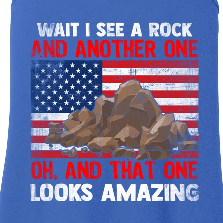 Wait I See Rock Geology Funny Geologist Saying With Usa Flag Gift Ladies Essential Tank