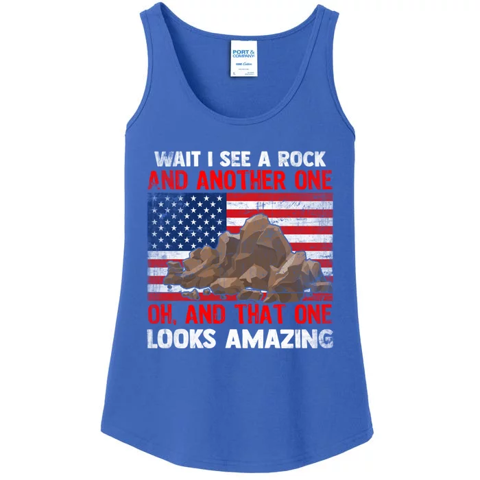 Wait I See Rock Geology Funny Geologist Saying With Usa Flag Gift Ladies Essential Tank