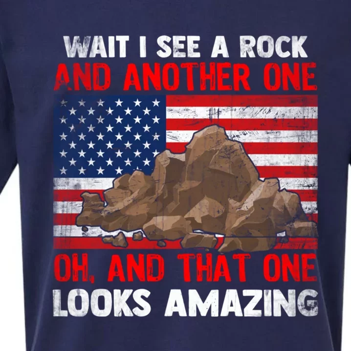 Wait I See Rock Geology Funny Geologist Saying With Usa Flag Gift Sueded Cloud Jersey T-Shirt