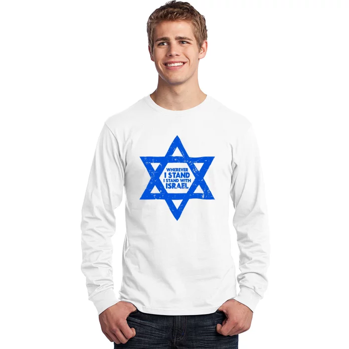 Wherever I Stand I Stand With Israel Jewish Distressed Long Sleeve Shirt