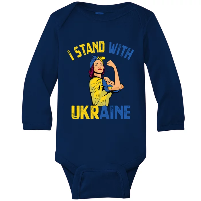 Wo I Stand With Ukrain Support Ukraine Flag Gift Baby Long Sleeve Bodysuit