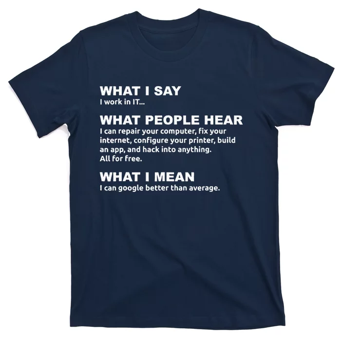 What I say what people hear IT tech support nerd T-Shirt