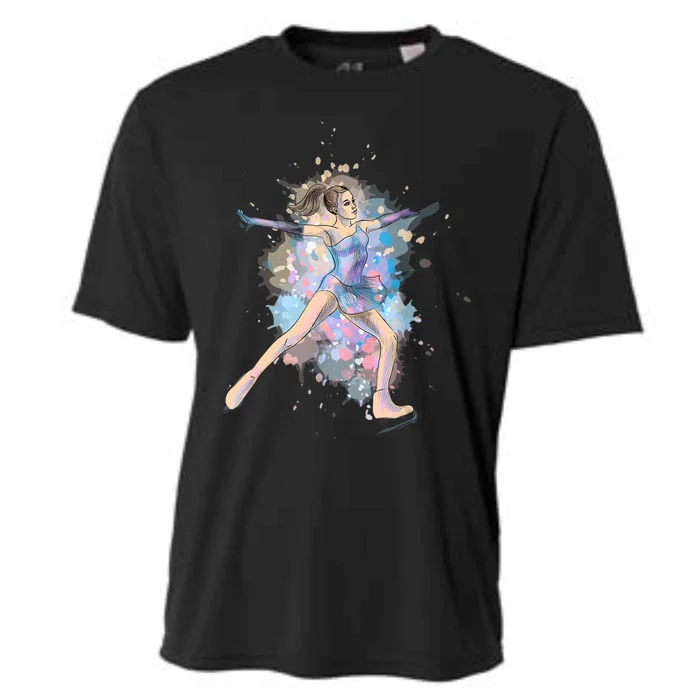 Watercolor Ice Skater Girl | Ice Skating Cooling Performance Crew T-Shirt