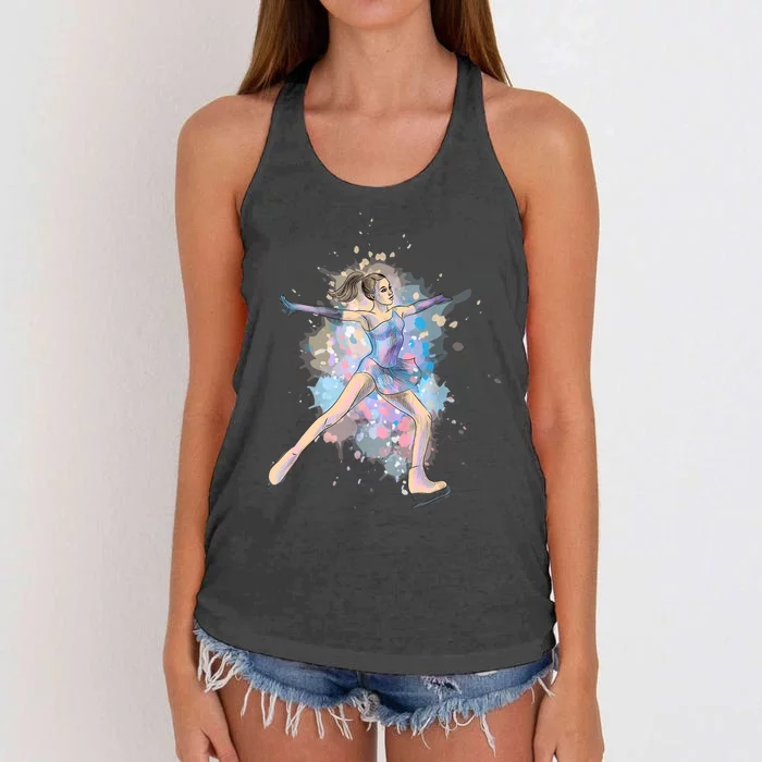 Watercolor Ice Skater Girl | Ice Skating Women's Knotted Racerback Tank