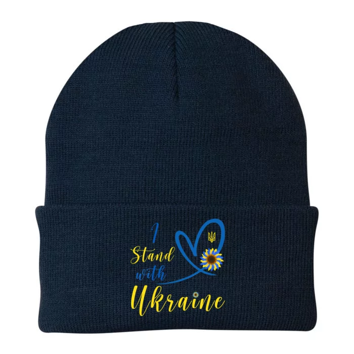 Wo I Stand With Ukraine Heart Sunflower Flag Symbol Gift Knit Cap Winter Beanie