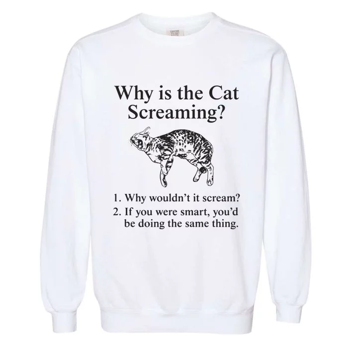 Why Is The Cat Screaming Funny Meme Garment-Dyed Sweatshirt