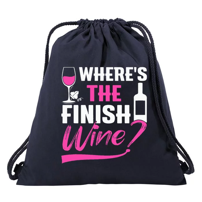 Where Is The Finish Wine Funny Runner Marathon Drawstring Bag