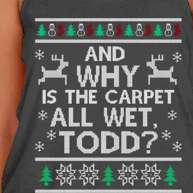 Why Is The Carpet Funny All Wet Todd Christmas Holiday Party Women's Knotted Racerback Tank