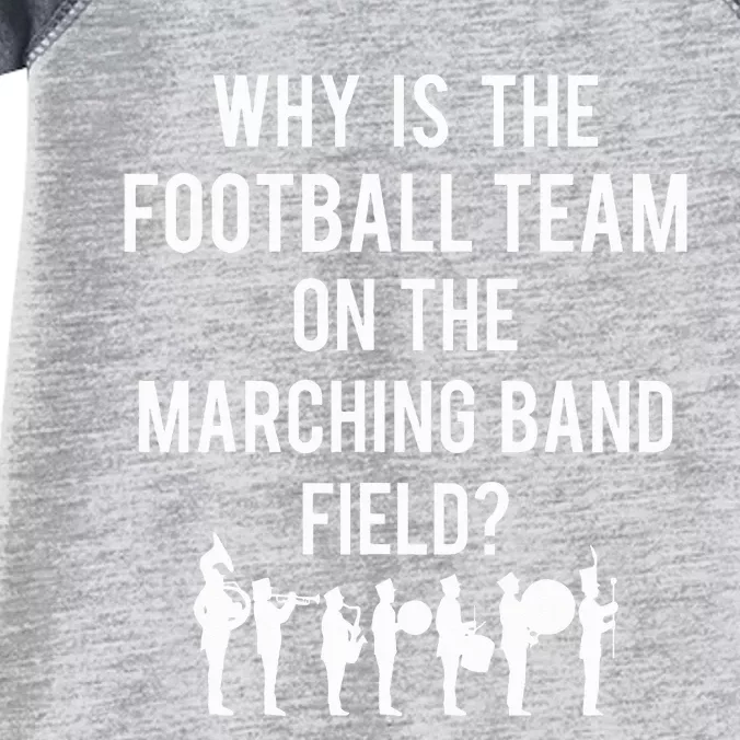 Why Is The Football Team On The B.A.N.D Field Funny Marching Infant Baby Jersey Bodysuit