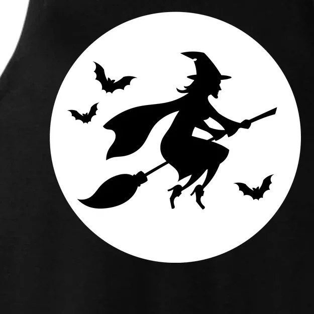 Witch Flying Over Moon Halloween Ladies Tri-Blend Wicking Tank