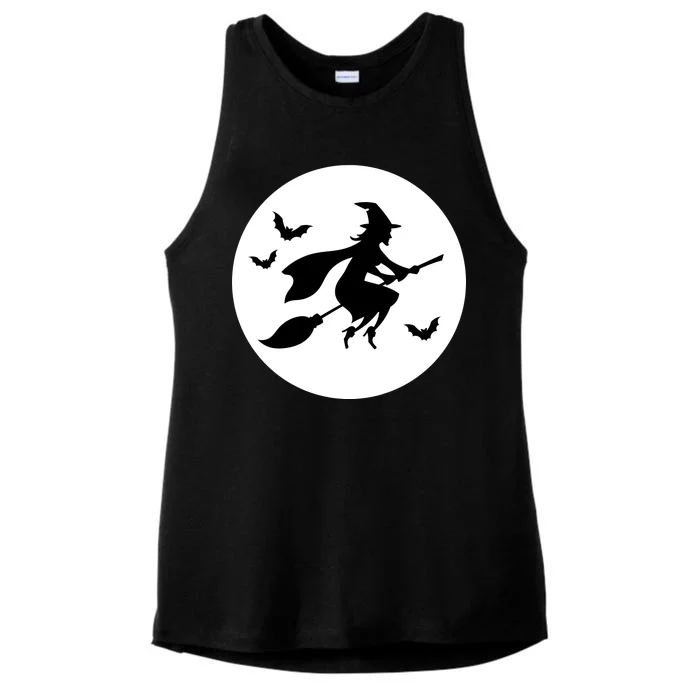 Witch Flying Over Moon Halloween Ladies Tri-Blend Wicking Tank