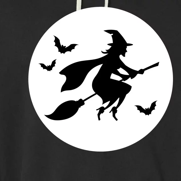 Witch Flying Over Moon Halloween Garment-Dyed Fleece Hoodie