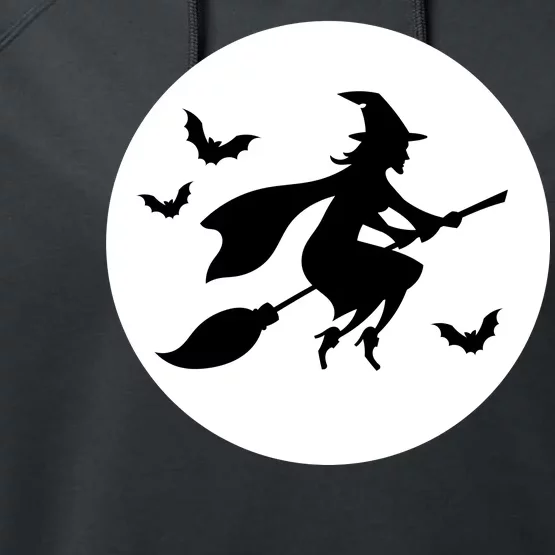 Witch Flying Over Moon Halloween Performance Fleece Hoodie