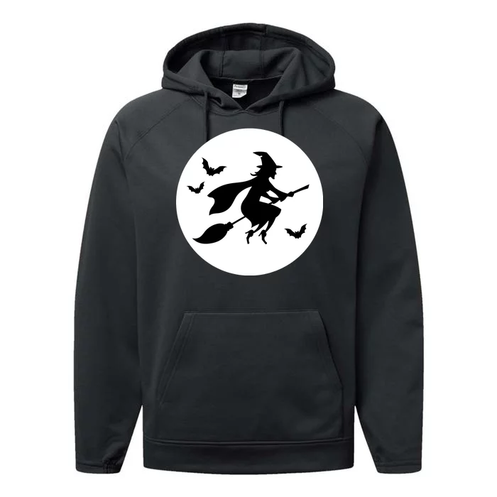 Witch Flying Over Moon Halloween Performance Fleece Hoodie