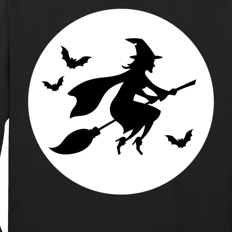 Witch Flying Over Moon Halloween Long Sleeve Shirt