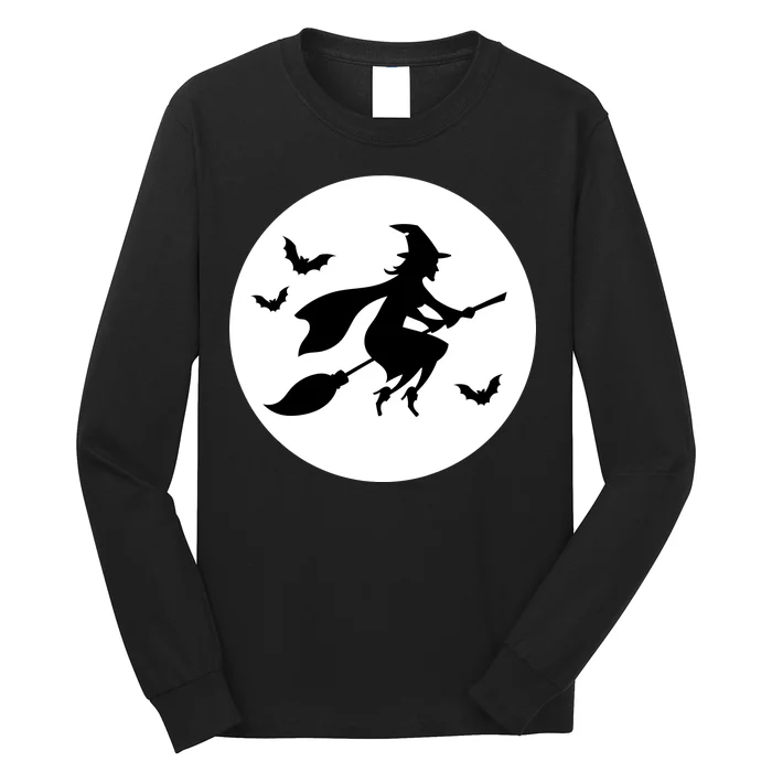 Witch Flying Over Moon Halloween Long Sleeve Shirt