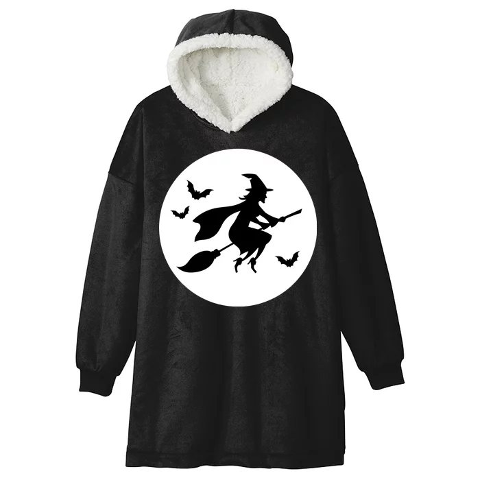 Witch Flying Over Moon Halloween Hooded Wearable Blanket