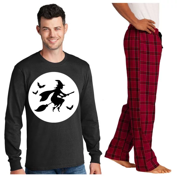 Witch Flying Over Moon Halloween Long Sleeve Pajama Set