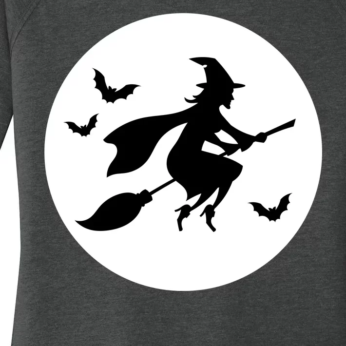 Witch Flying Over Moon Halloween Women's Perfect Tri Tunic Long Sleeve Shirt