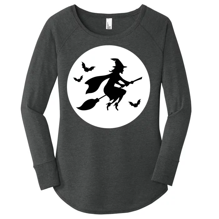 Witch Flying Over Moon Halloween Women's Perfect Tri Tunic Long Sleeve Shirt