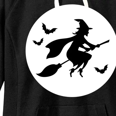 Witch Flying Over Moon Halloween Women's Fleece Hoodie