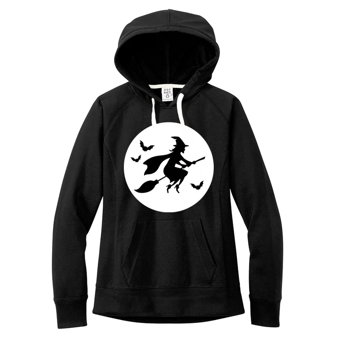 Witch Flying Over Moon Halloween Women's Fleece Hoodie