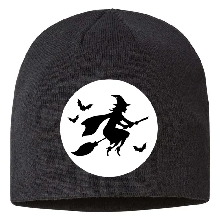 Witch Flying Over Moon Halloween 8 1/2in Sustainable Knit Beanie