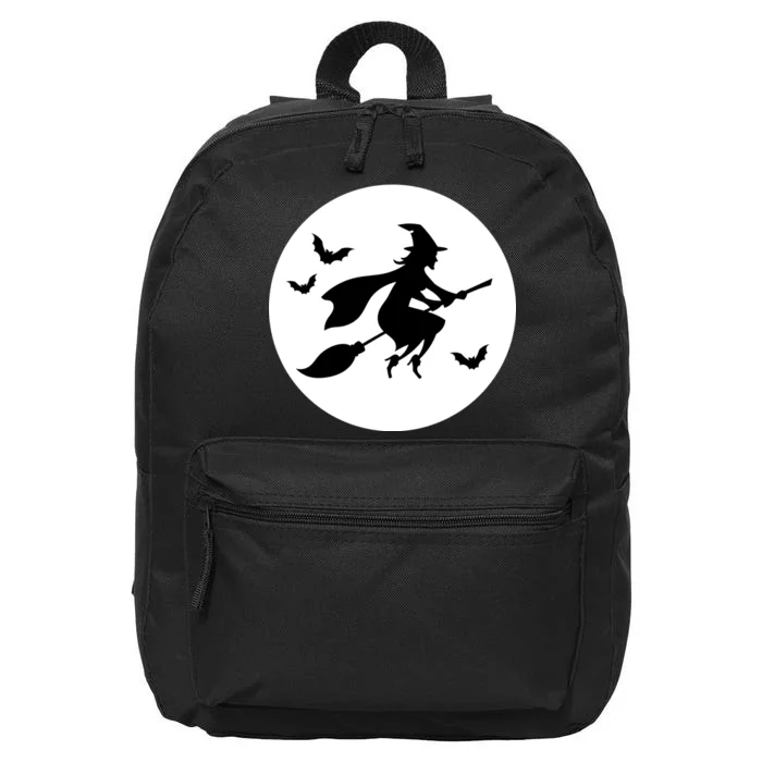 Witch Flying Over Moon Halloween 16 in Basic Backpack