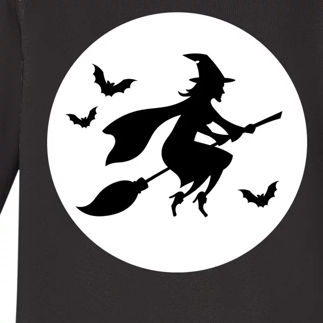 Witch Flying Over Moon Halloween Baby Long Sleeve Bodysuit