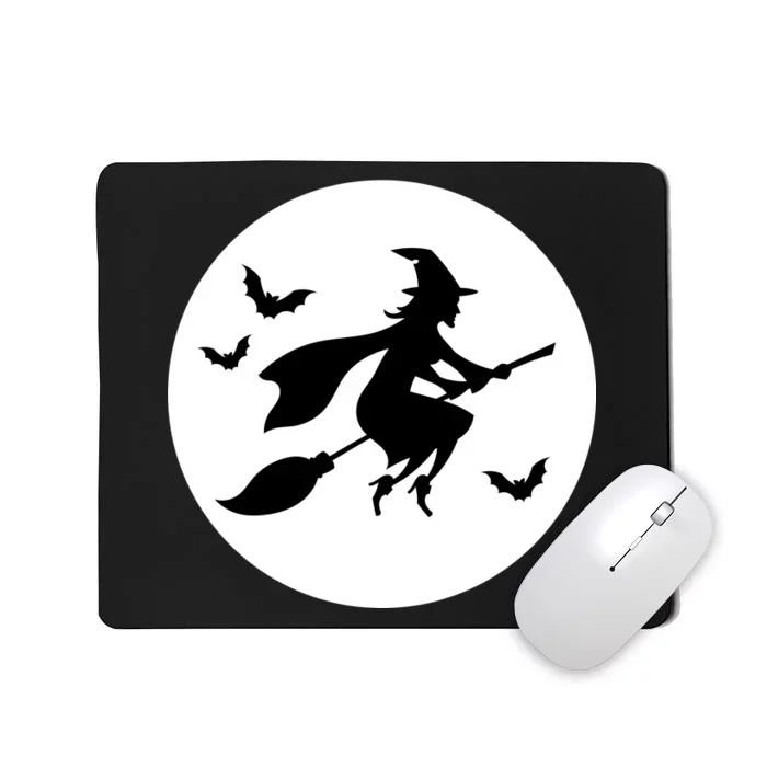 Witch Flying Over Moon Halloween Mousepad