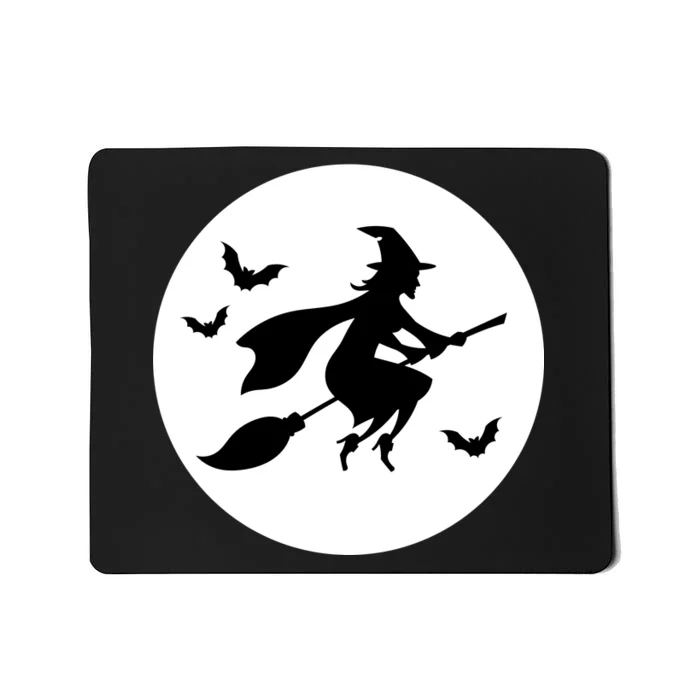 Witch Flying Over Moon Halloween Mousepad