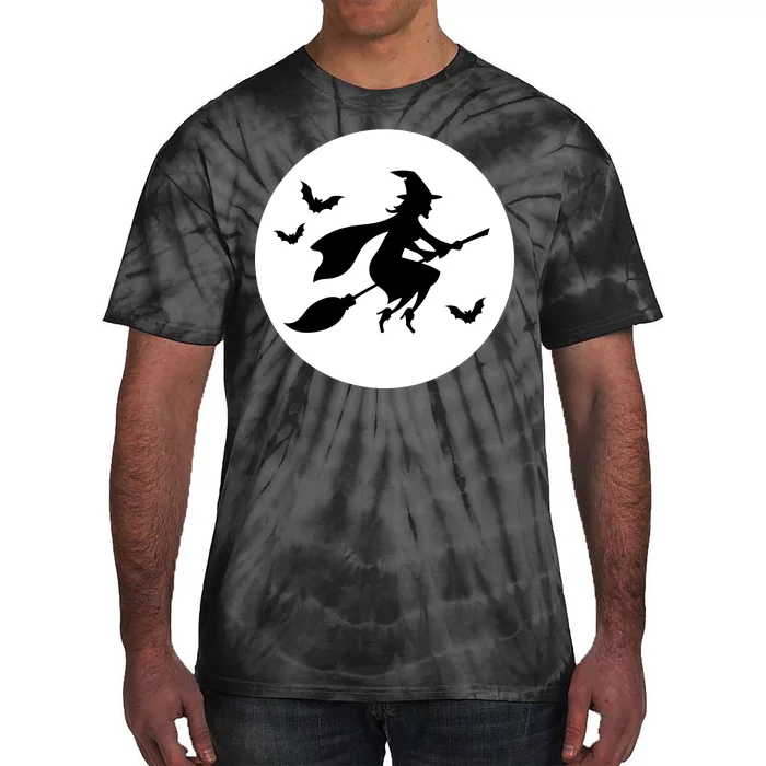 Witch Flying Over Moon Halloween Tie-Dye T-Shirt