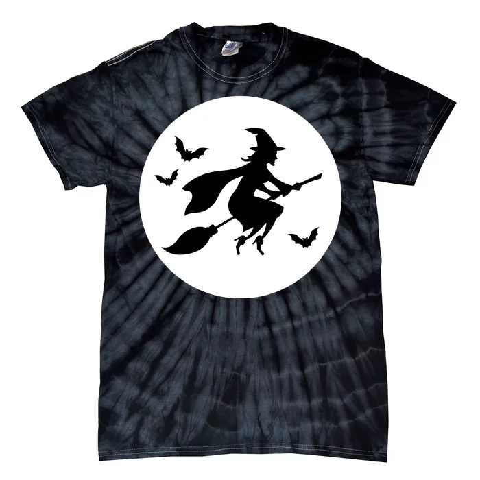 Witch Flying Over Moon Halloween Tie-Dye T-Shirt