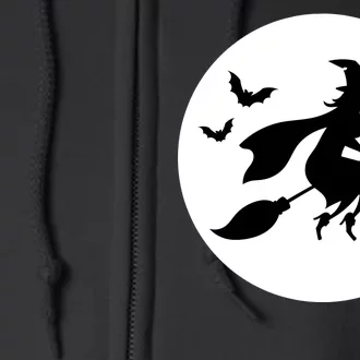 Witch Flying Over Moon Halloween Full Zip Hoodie