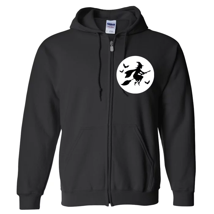 Witch Flying Over Moon Halloween Full Zip Hoodie