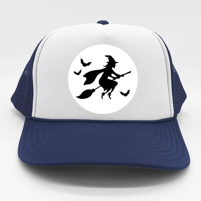 Witch Flying Over Moon Halloween Trucker Hat