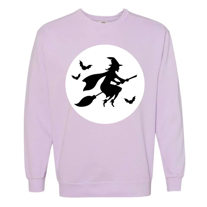 Witch Flying Over Moon Halloween Garment-Dyed Sweatshirt