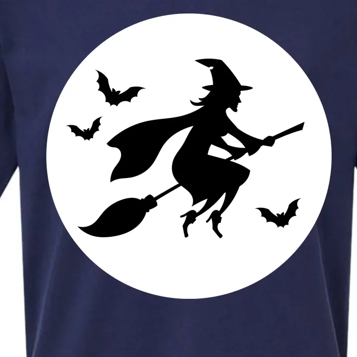 Witch Flying Over Moon Halloween Sueded Cloud Jersey T-Shirt