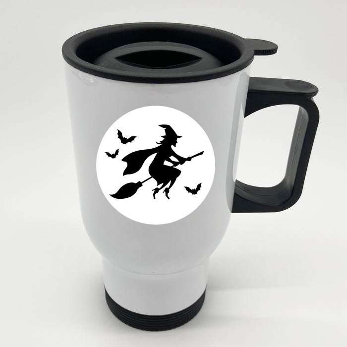 Witch Flying Over Moon Halloween Front & Back Stainless Steel Travel Mug