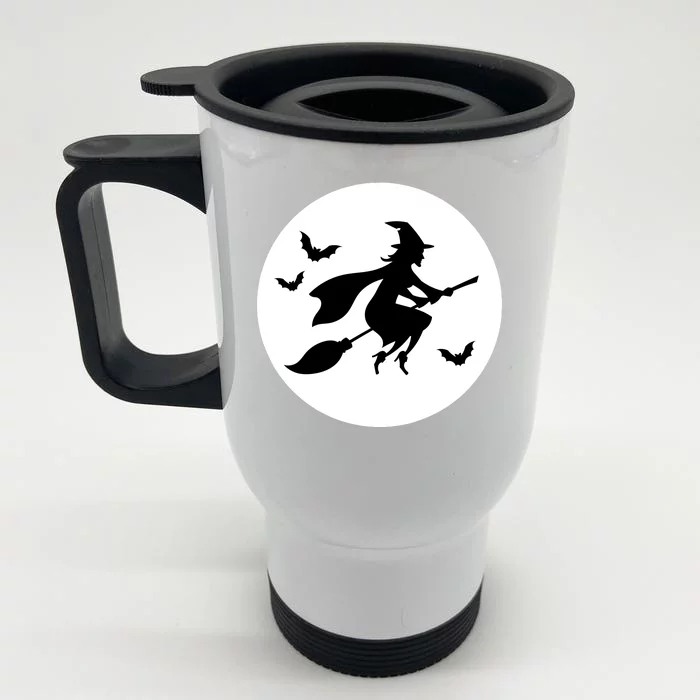 Witch Flying Over Moon Halloween Front & Back Stainless Steel Travel Mug