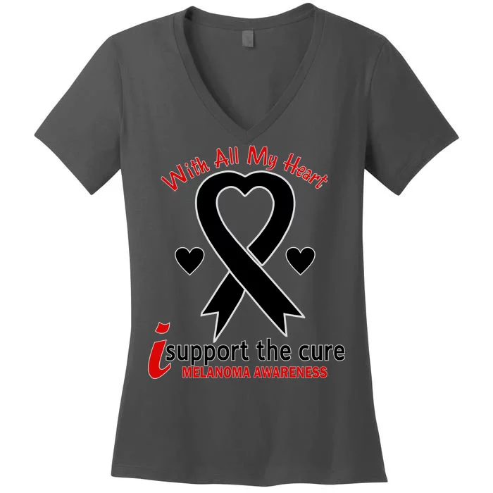 With All My Heart Melanoma Awareness Women's V-Neck T-Shirt