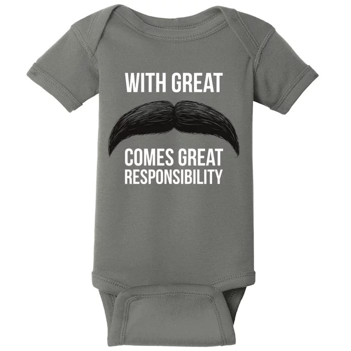 With Great Mustache Comes Great Responsibility Baby Bodysuit